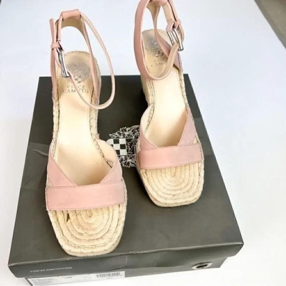 VINCE CAMUTO WOMENS MEEHAN TAN ESPADRILLE WEDGE SANDAL SIZE 10M